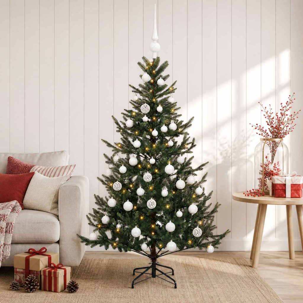 Tekokuusi joulupalloilla 120 cm 150 LEDiä Lämpimän Valkoinen