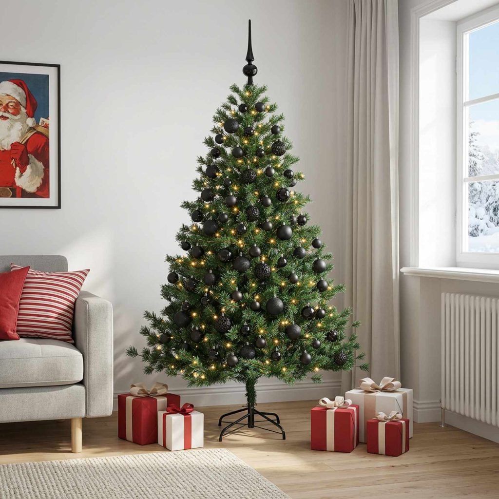 Tekokuusi joulupalloilla 240 cm 300 LEDiä Lämpimän Valkoinen