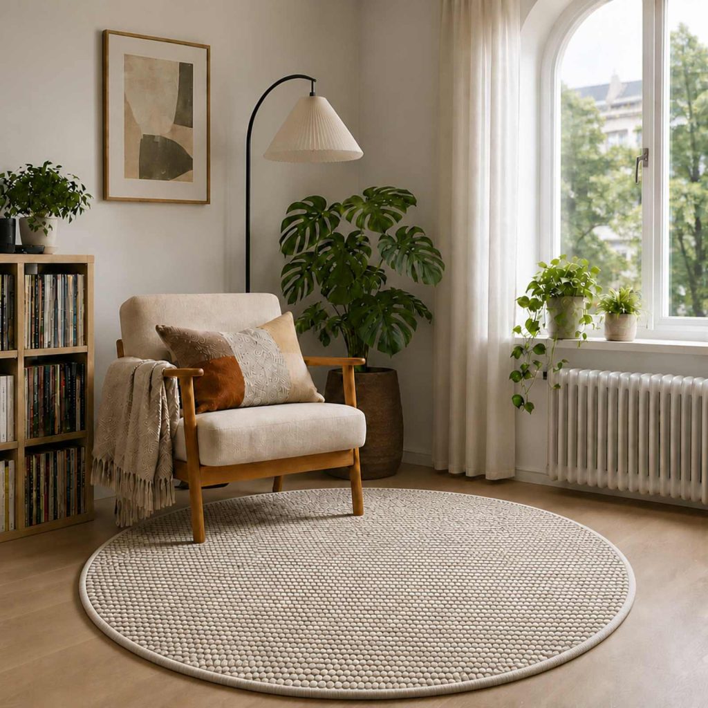 Matto Beige Ø 120 cm 100% polyesteri 3 mm Käytettävää