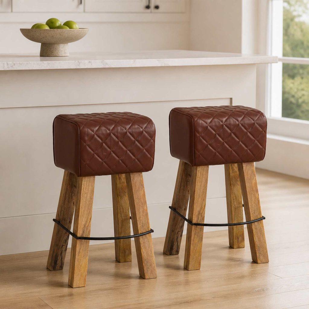 Baarijakkara 2 kpl Ruskea timantti 44 x 33 x 74 cm Aitoa Nahkaa