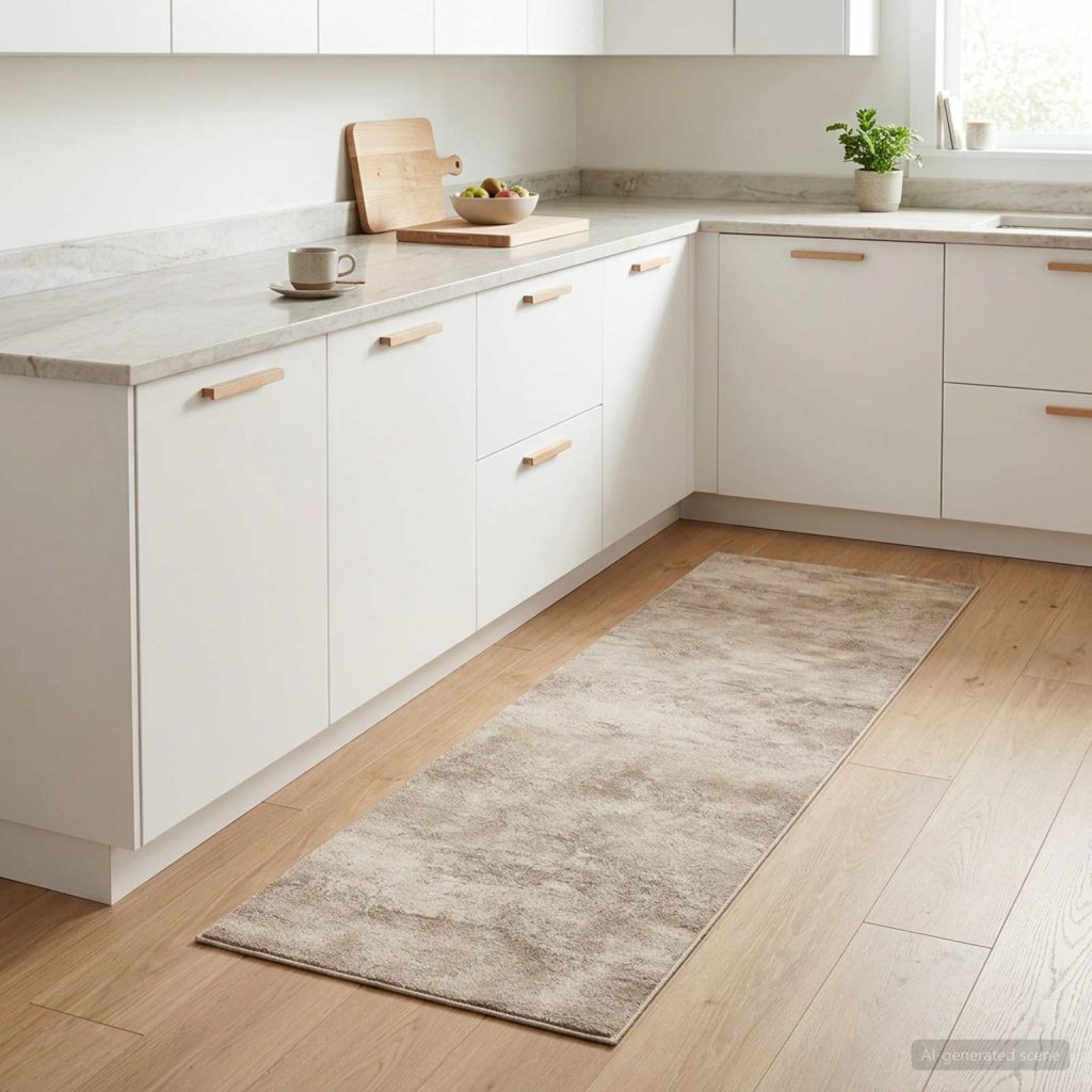 Keittiömatto Beige betoni 150 x 45 cm 100% polyamidi