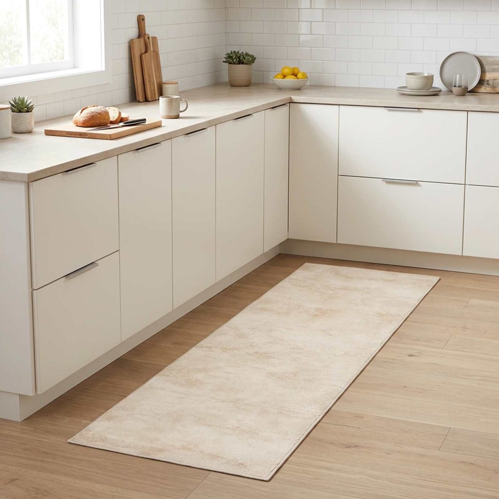 Keittiömatto kermanvärinen betoni 150 x 45 cm 100% polyamidi