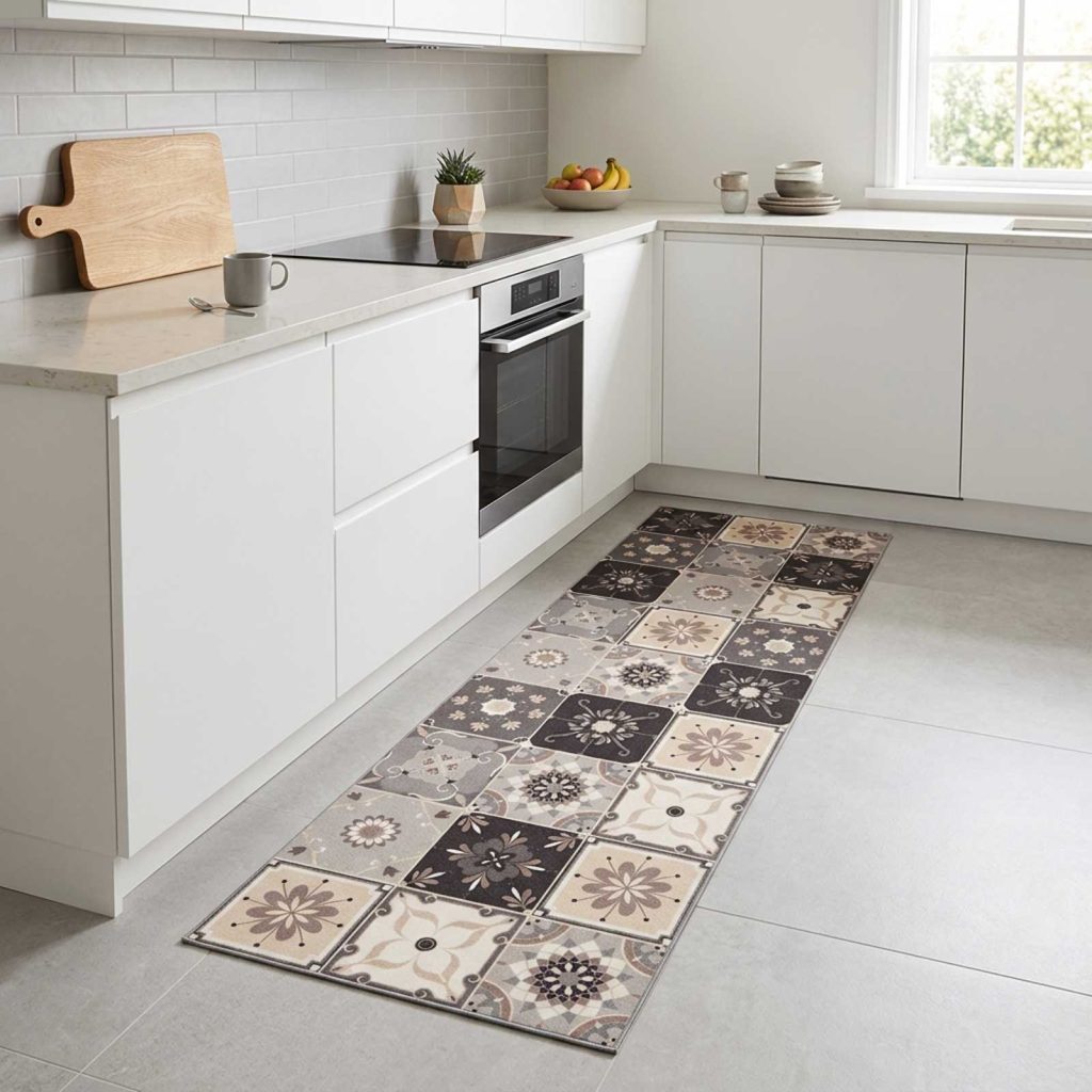 Keittiömatto Harmaa-beige mosaiikki 150 x 45 cm 100% polyamidi