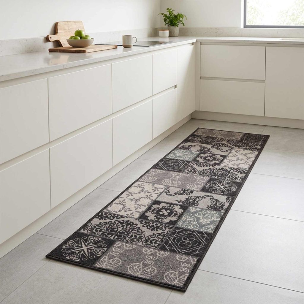 Keittiömatto musta mosaiikki 150 x 45 cm 100% polyamidi