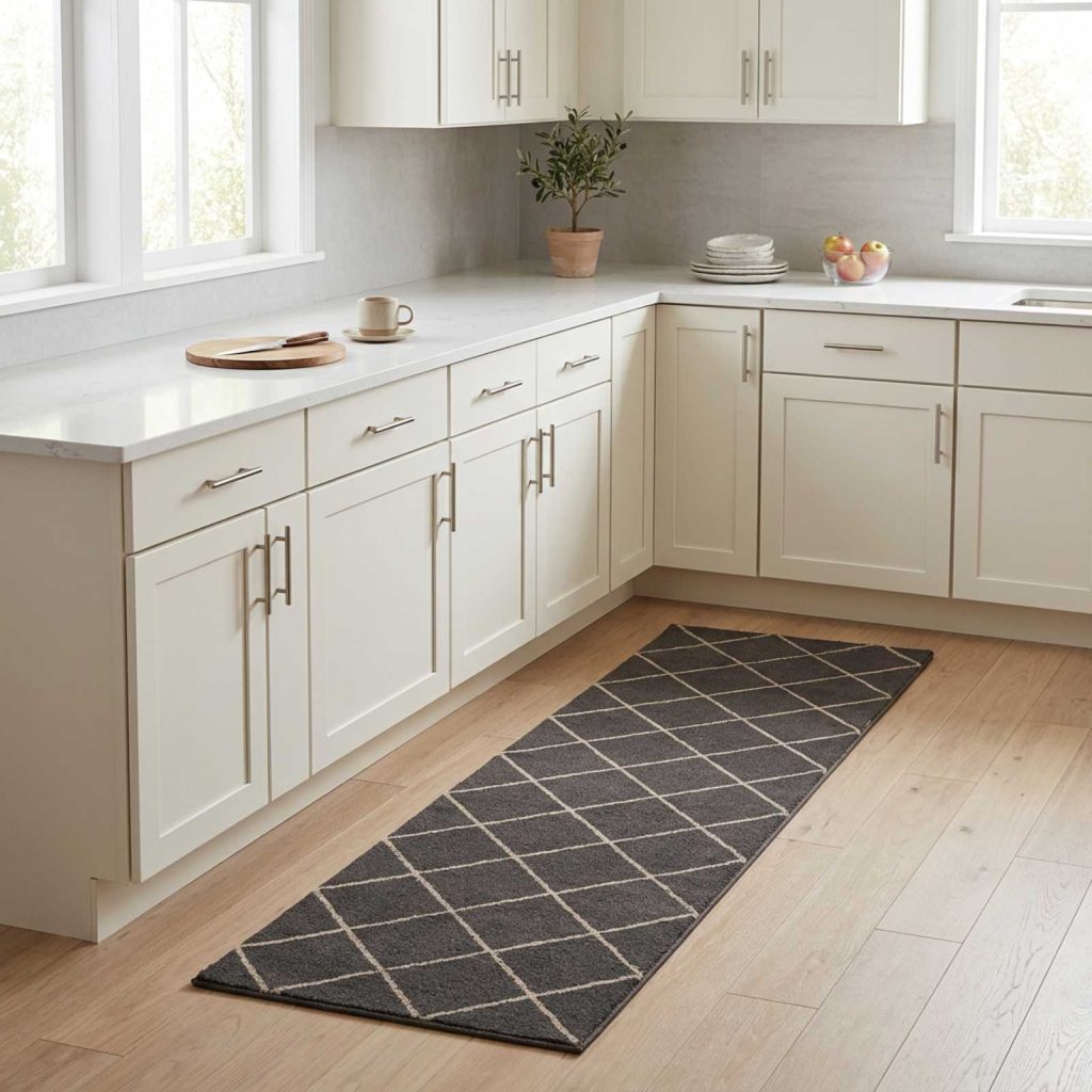 Keittiömatto Antrasiitti ruudullinen 150 x 45 cm 100% polyamidi
