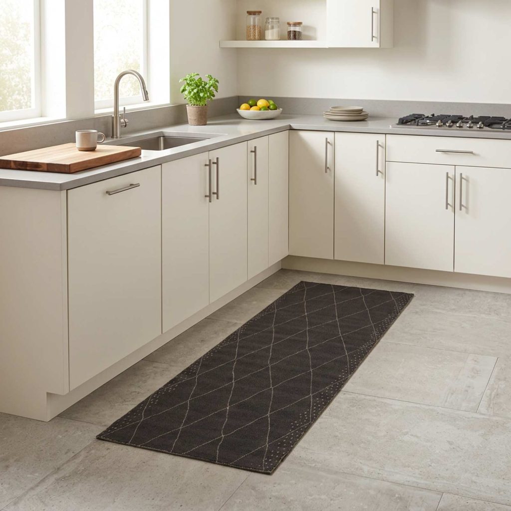 Keittiömatto antrasiitti ruudullinen 300 x 60 cm 100% polyamidi