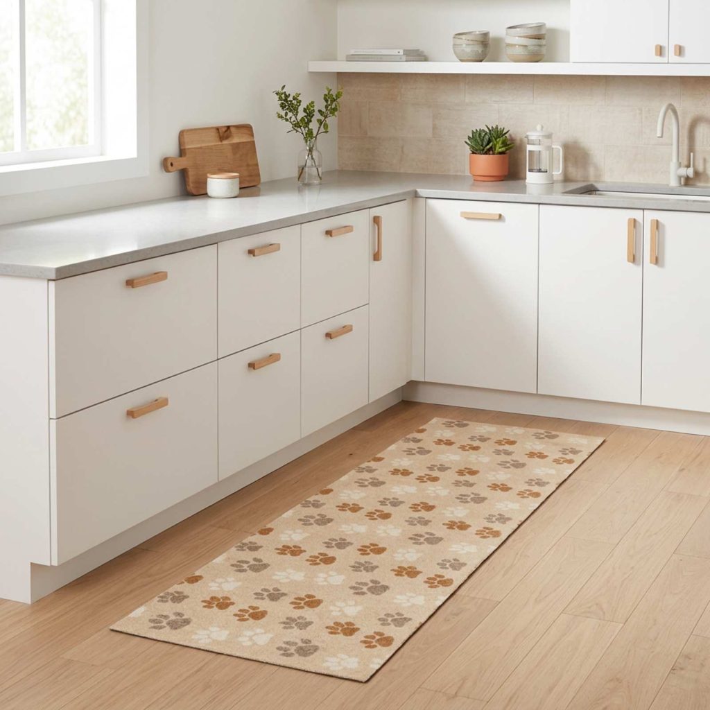 Keittiömatto Beige tassut 300 x 60 cm 100% polyamidi
