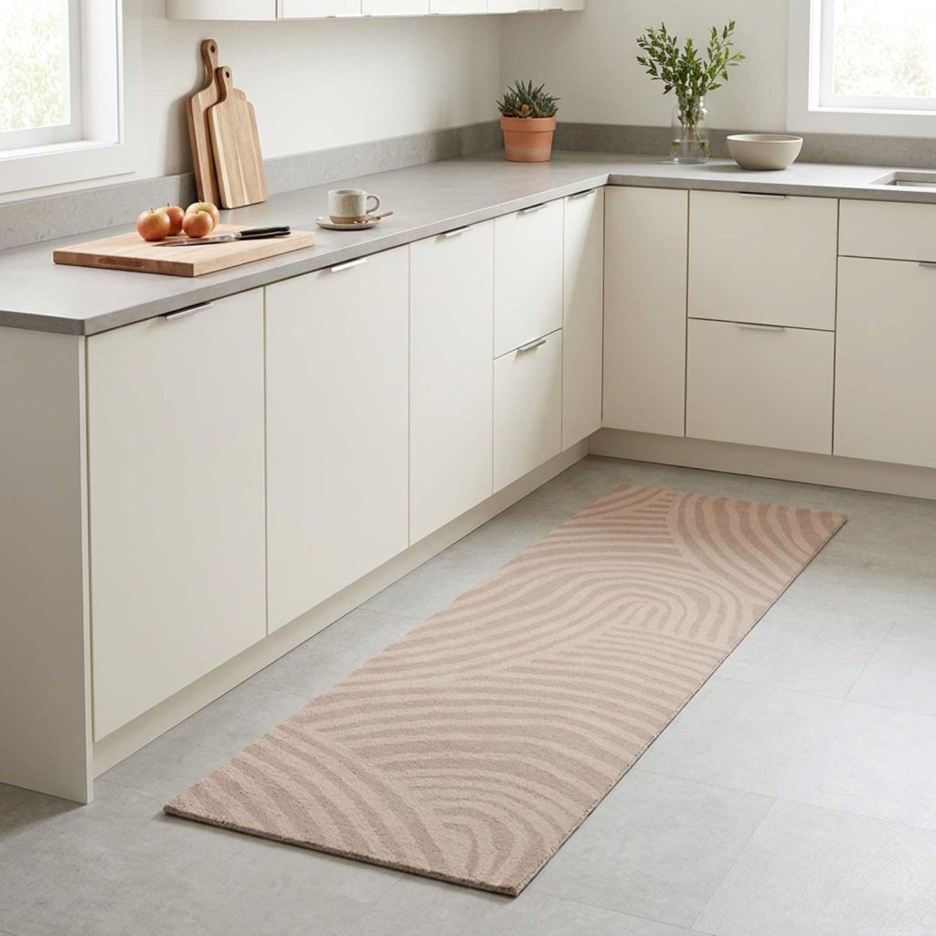 Keittiömatto Taupe skandinaavinen 300 x 60 cm 100% polyamidi