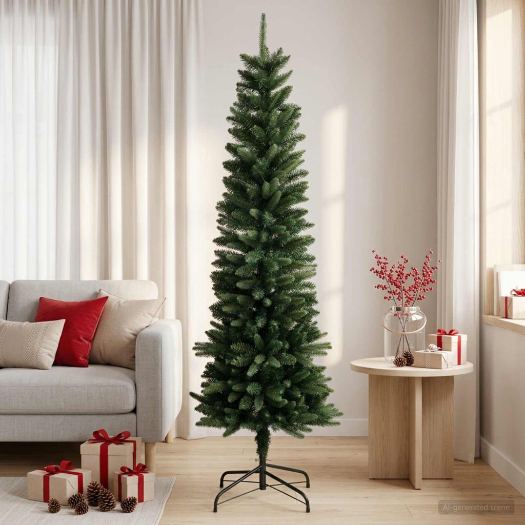 Artificial Slim Christmas Tree 150 cm PE ja PVC Vihreä