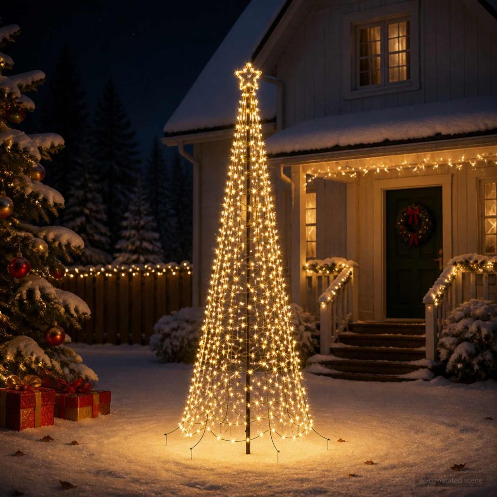 Spiraalinmuotoinen led-joulukuusi maapiikillä EKENAS 250 cm