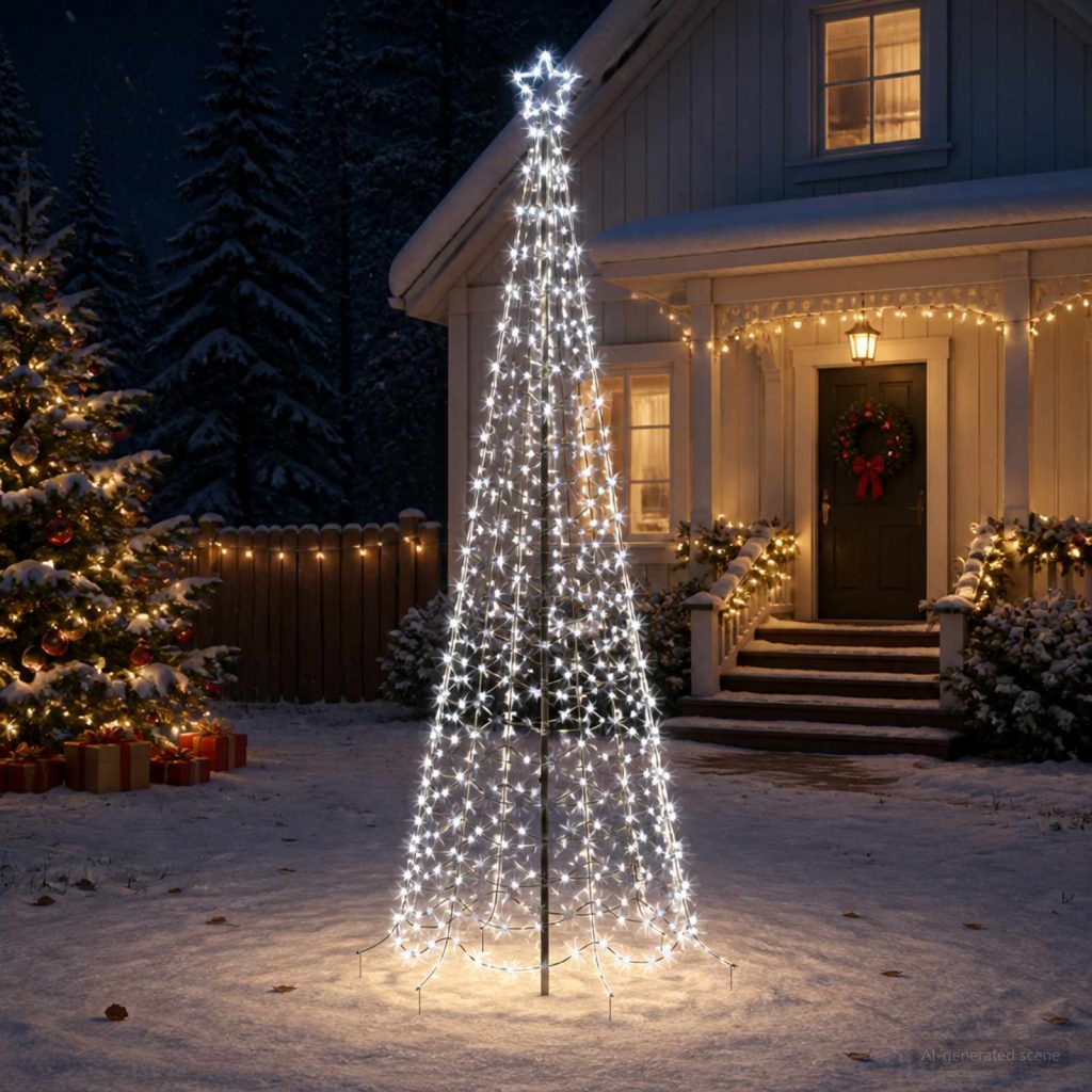 Spiraalinmuotoinen led-joulukuusi maapiikillä EKENAS 250 cm