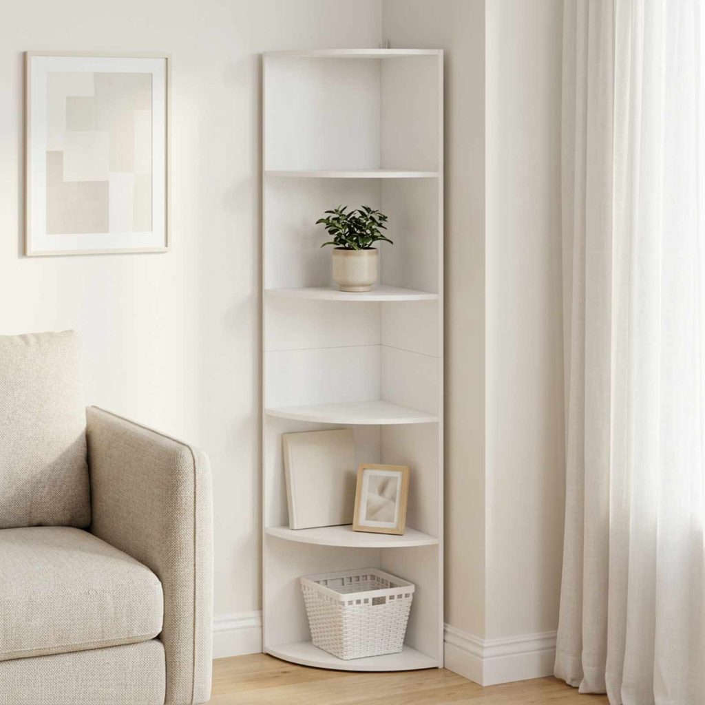 Kulmahylly 5 tasoa 41,5 x 41,5 x 178 cm Tekninen puu valkoinen